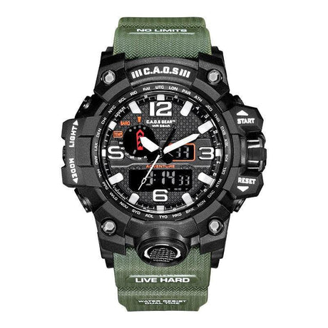 CAOS Sports and Adventure Watch (Black Face & Green Band)